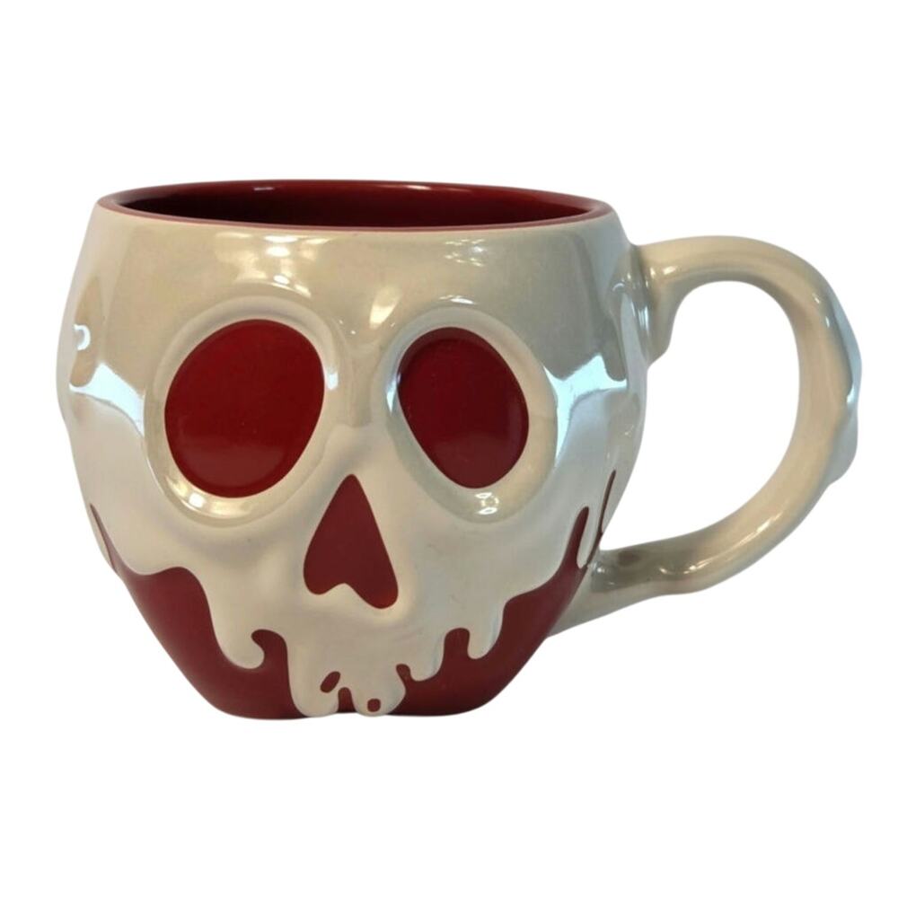 Disney Parks Snow White Poison Apple Sculpted Ceramic Mug Evil Queen Skull